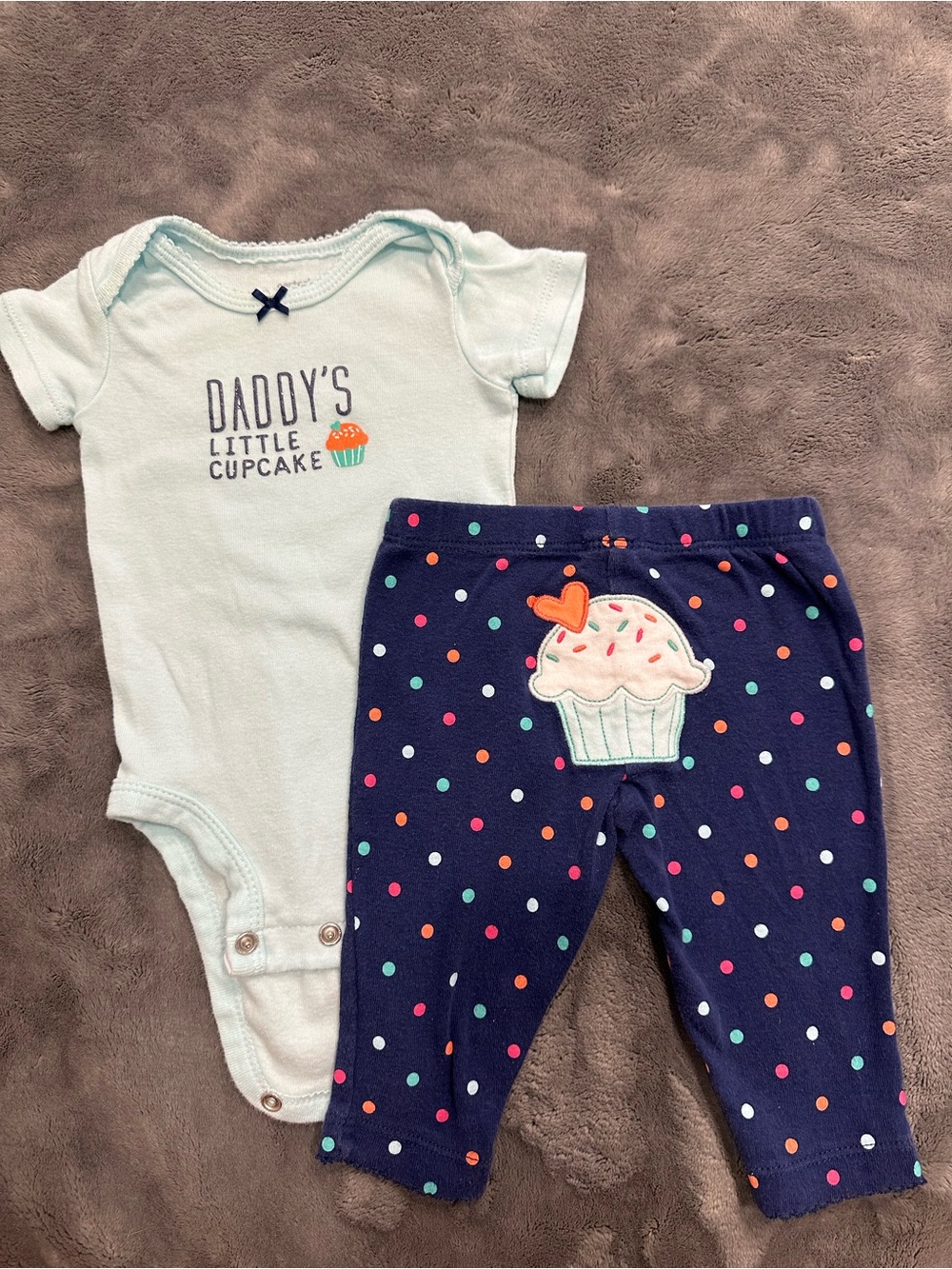 Carter's Light Mint Bodysuit & Navy Polka Dot Cupcake Pants